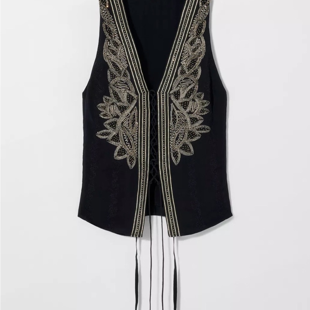 Zara Black and Gold Embroidered vest